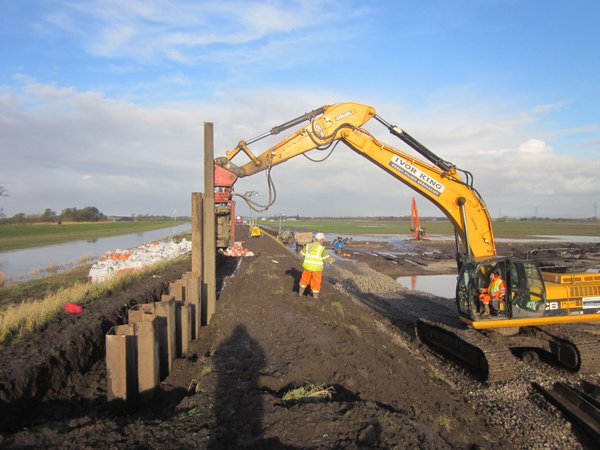 flood defence being built