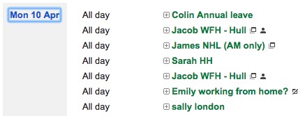 Defra Digital team calendar showing where we are