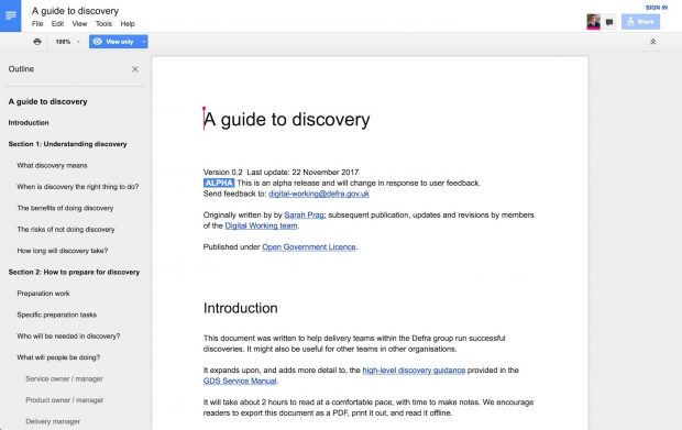 Screenshot of the guide to discovery