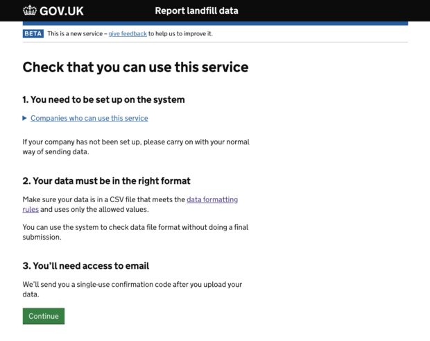 Screenshot of the report landfill data service