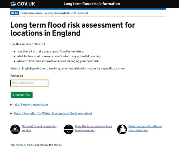 An earlier version of the long term flood risk information page