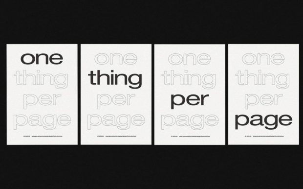 A set of posters that say "One thing per page" 