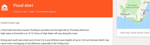 Flood alert page South Devon