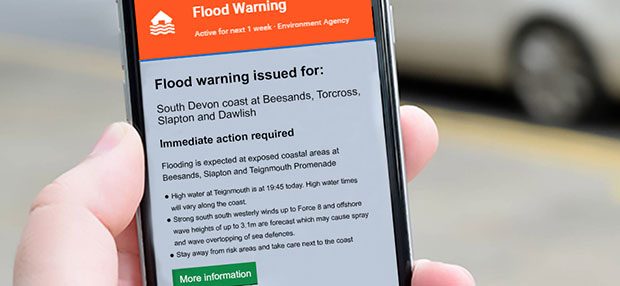 Flood alert on mobile phone