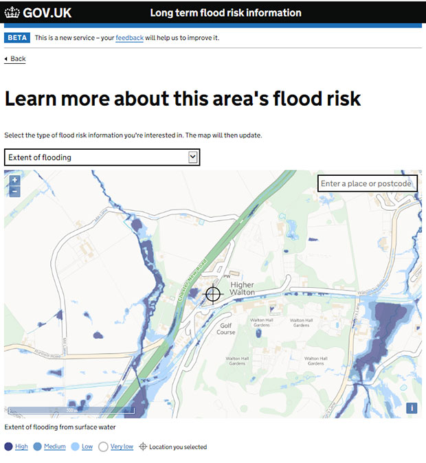 Higher Walton flood map