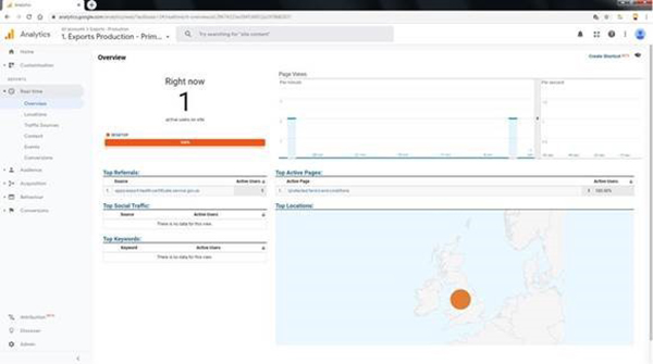 Export health certificate google analytics screenshot