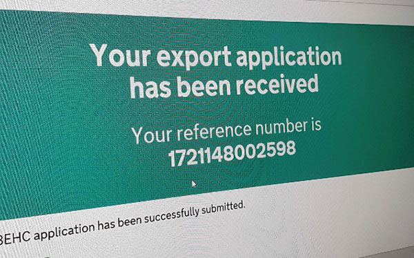 Export health certificate submitted box